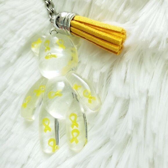 Yellow Awareness Ribbon Bear Tassel Keychain - Picture 4 of 8